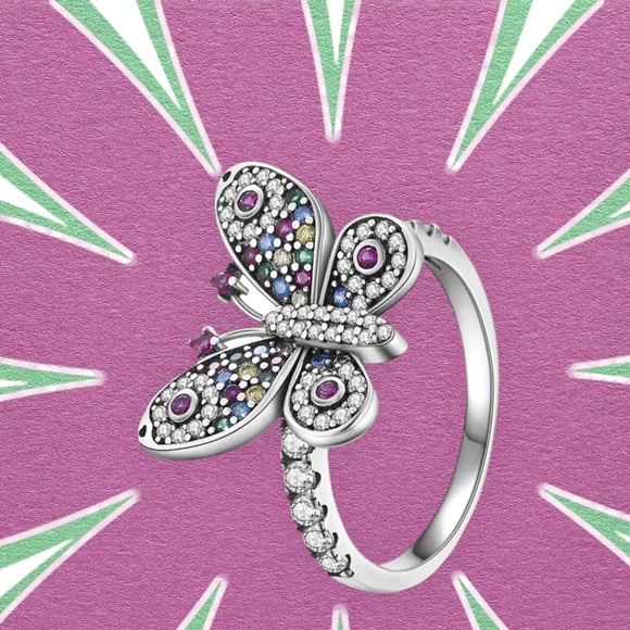 Size 6.5 sterling silver butterfly pavé rhinestone ring - Picture 1 of 8